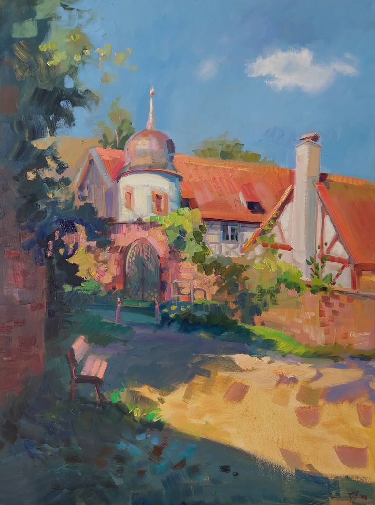 Original Landscape Painting by Katharina Valeeva | Impressionism Art on Canvas | The Old Manor in Groetzingen