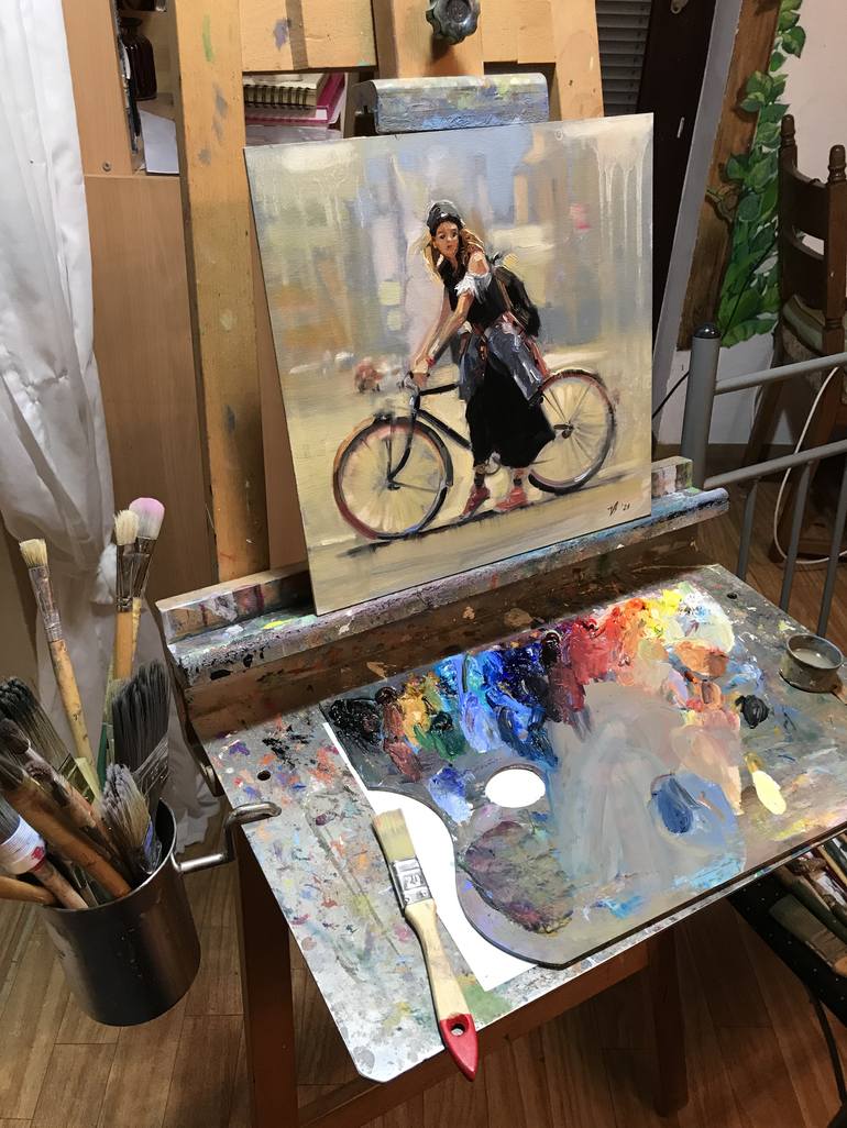 Original Bicycle Painting by Katharina Valeeva