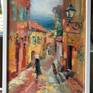 Colorful pasty painting in ala prima technique.
Hot summer in seaside town.

A girl in a hat walks down the street in Italy