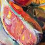 Decorative still life in warm colors made using ala prima technique
Pastose oil painting
Impressionistic style
Bright open colors