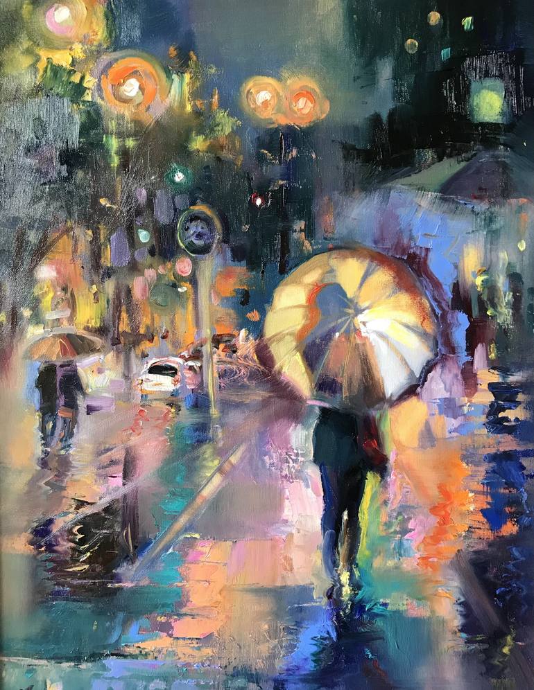 night city lights Painting by Katharina Valeeva Saatchi Art