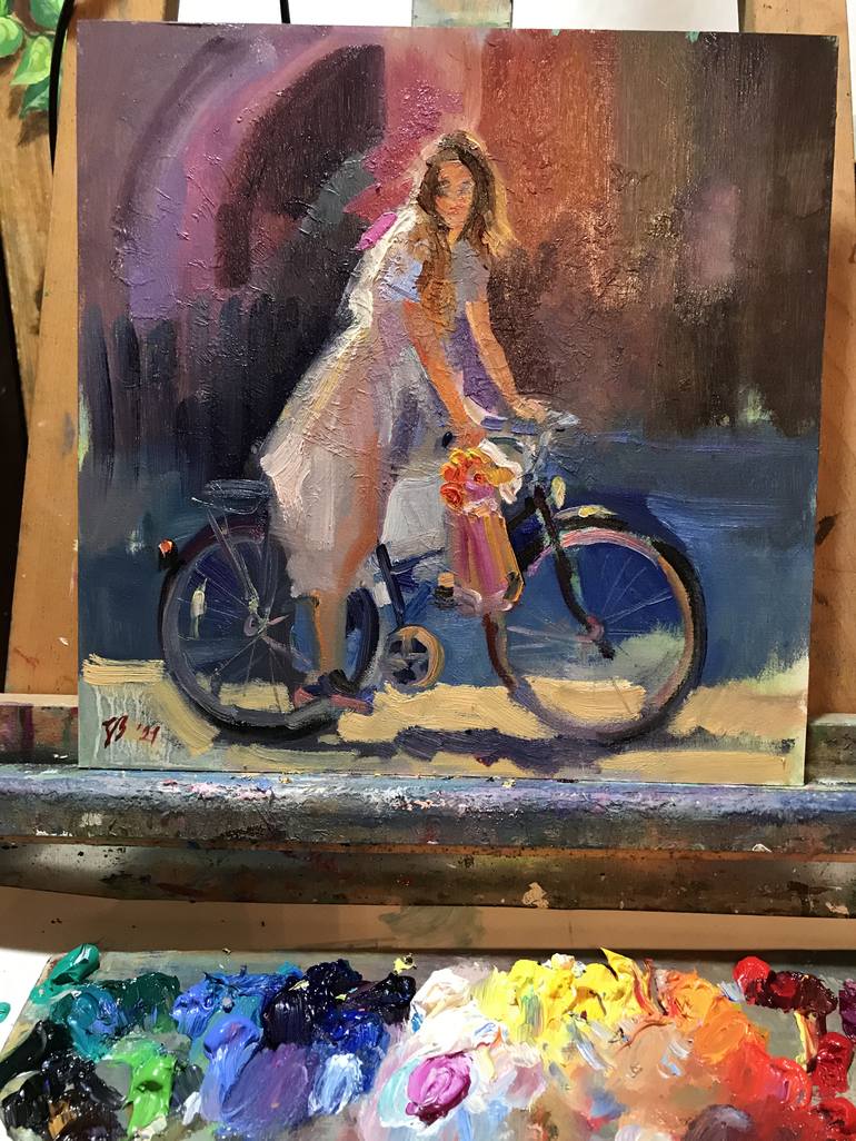 Original Figurative Bicycle Painting by Katharina Valeeva