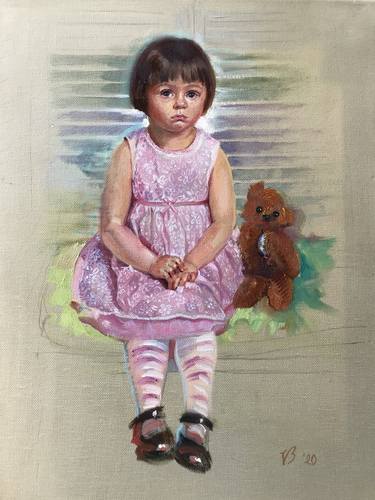 Little girl with teddy bear thumb
