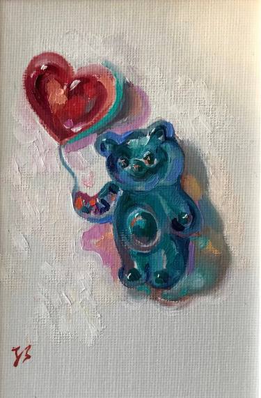 Blue gummy bear with hearts thumb