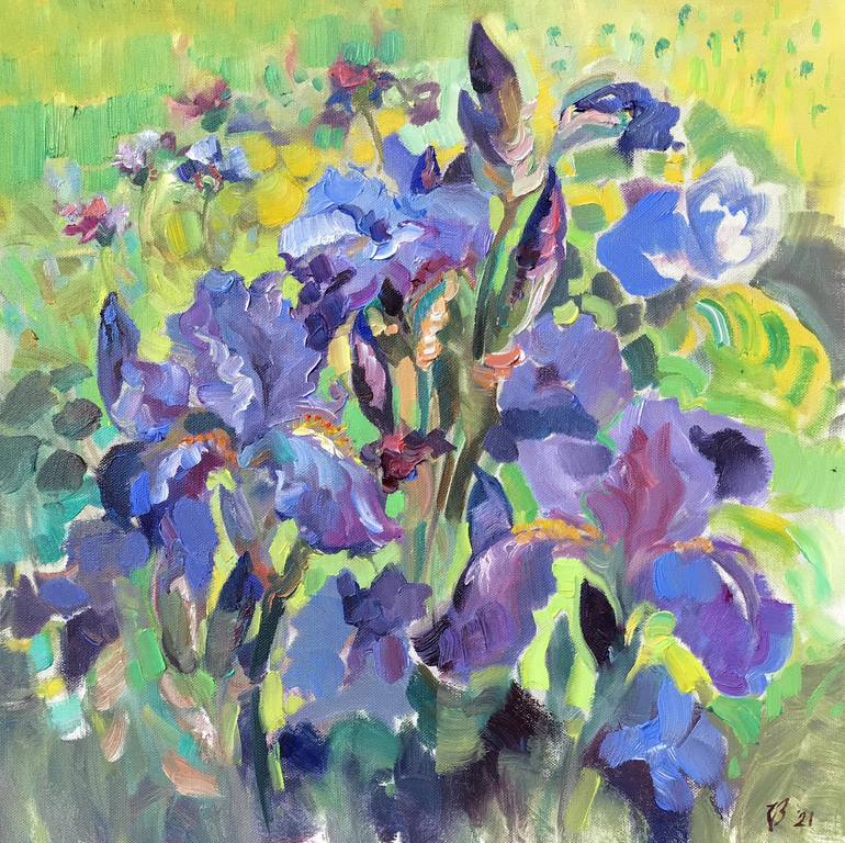 Blue irises Painting by Katharina Valeeva | Saatchi Art