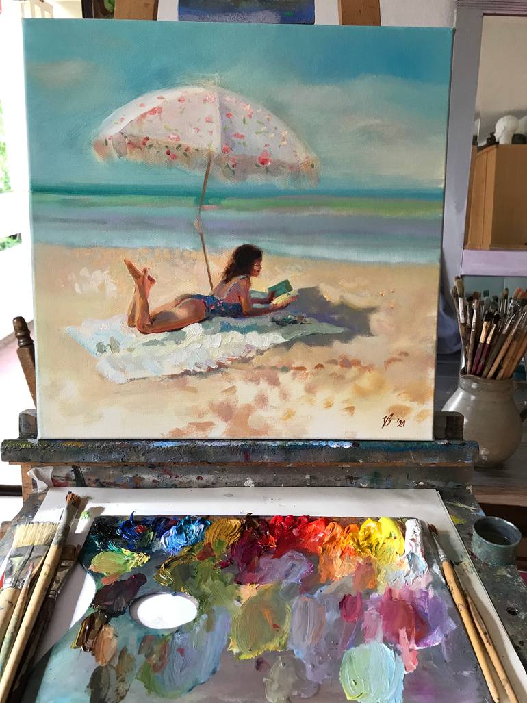 Original Figurative Beach Painting by Katharina Valeeva
