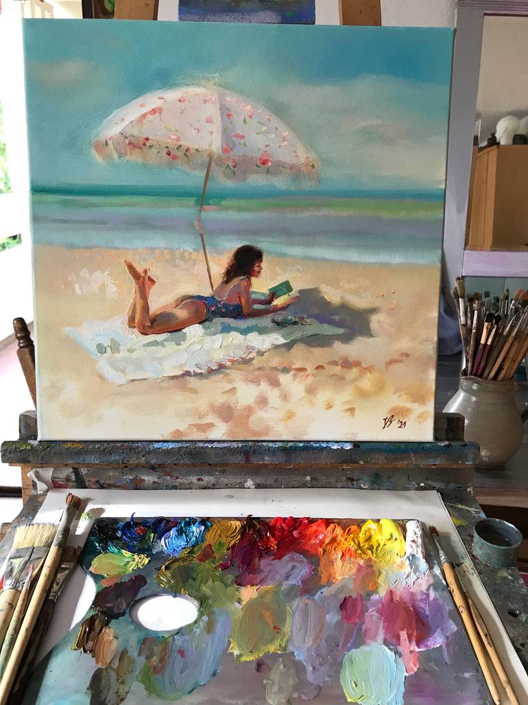 Original Figurative Beach Painting by Katharina Valeeva