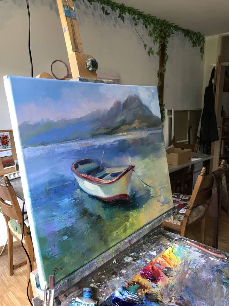 Original Fine Art Boat Painting by Katharina Valeeva