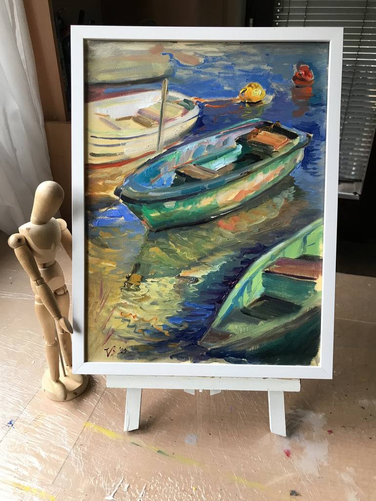 Original Fine Art Boat Painting by Katharina Valeeva