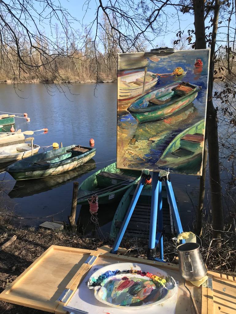 Original Boat Painting by Katharina Valeeva