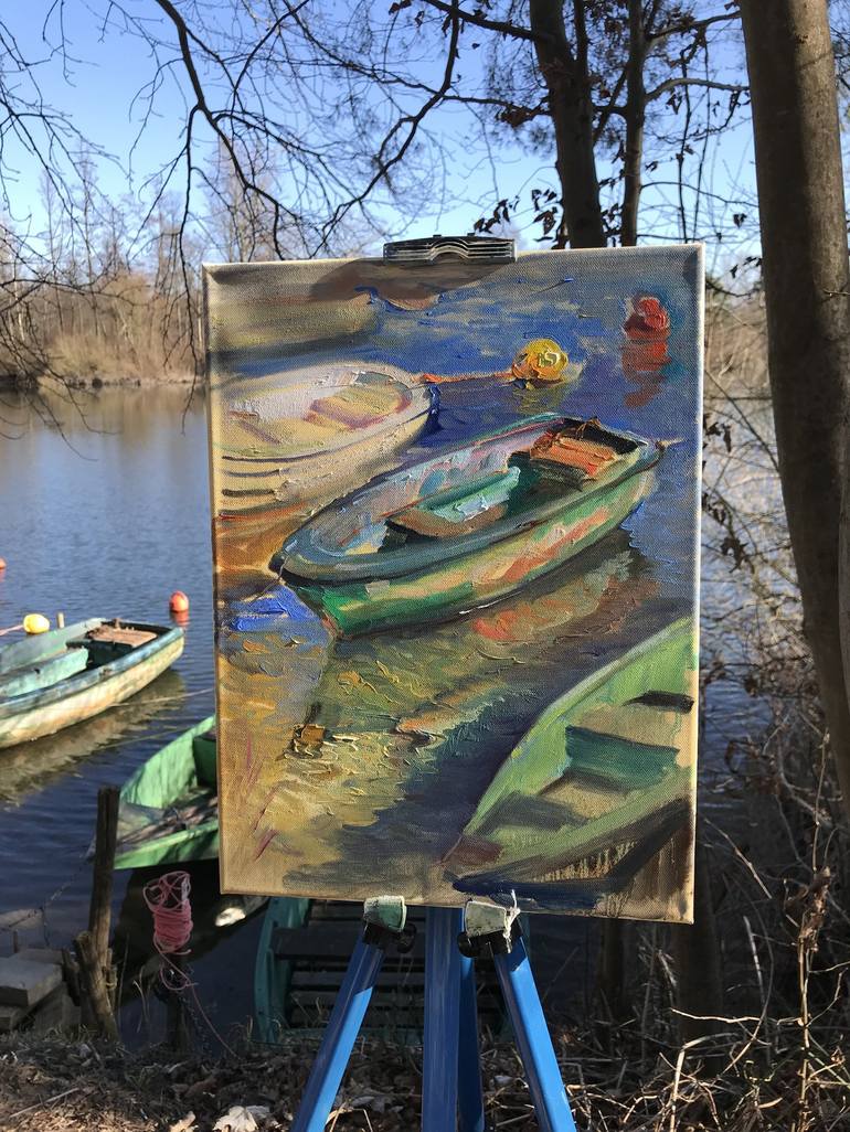 Original Fine Art Boat Painting by Katharina Valeeva