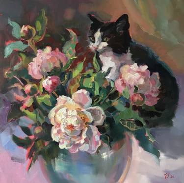 Peonies and a cat thumb