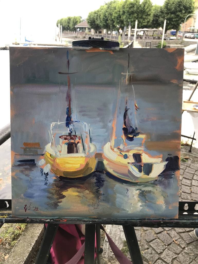 Original Boat Painting by Katharina Valeeva