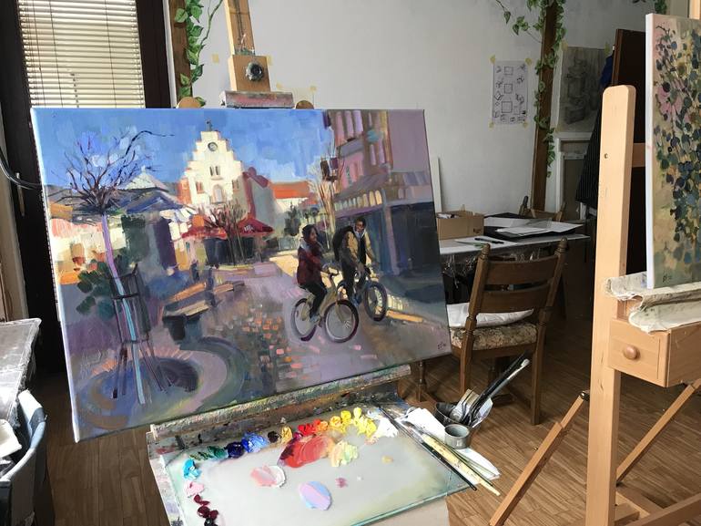 Original Figurative Bicycle Painting by Katharina Valeeva