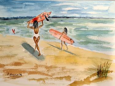 Original Figurative Beach Paintings by Elena Eryomina