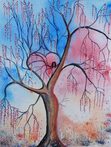 Saatchi Art Artist Frances Coleman; Paintings, “Birds in a Heart Shaped Blossom Tree” #art