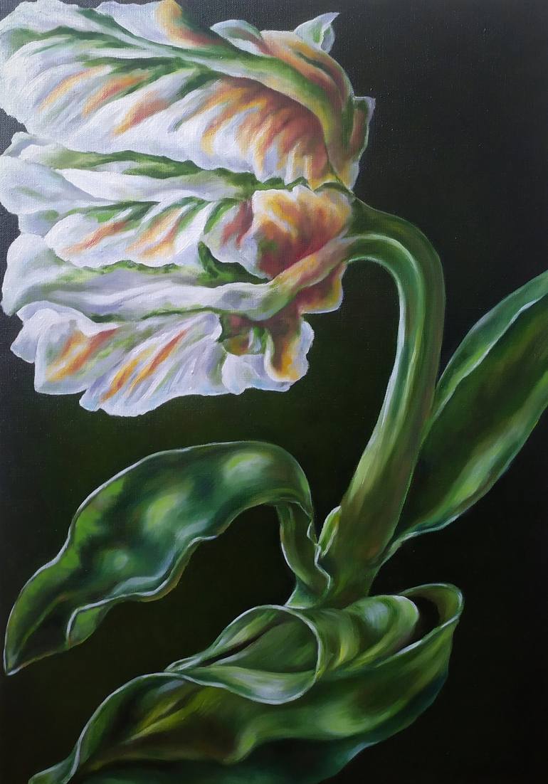 Original Floral Painting by Olga Sarukhanova  Illustration Art on Canvas  Tulip