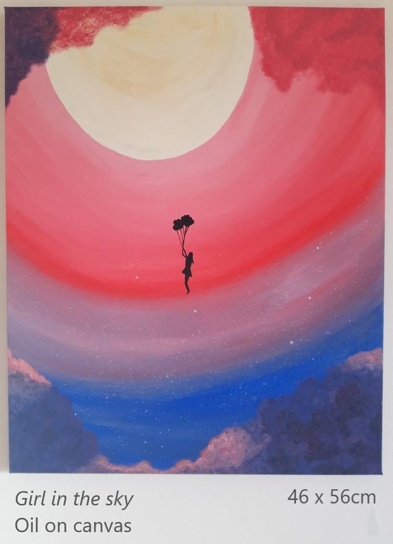 Girl in the Sky (£40) (Sold) Painting by Cool Canvases | Saatchi Art