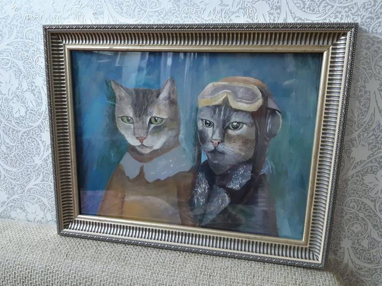 Original Fine Art Cats Painting by Olga  Prokhorova