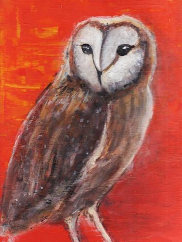 Owl artwork original acrylic painting Bird acrylic painting colourful Bird artwork barn owl barred owl filin painting owl wall art girl gift thumb