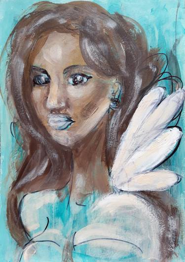 Angel painting female portrait artwork Abstract girl Angel wings thumb