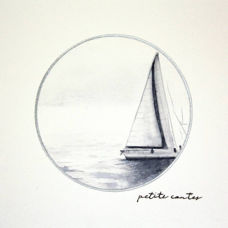 black and white sailboat painting