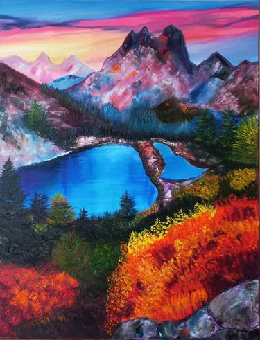 Swiss Alps Lake Mountain Landscape Oil Painting thumb