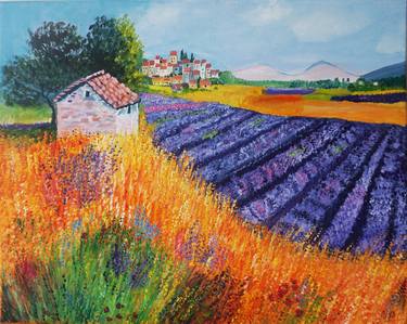 Lavender Fields Landscape Oil Painting thumb