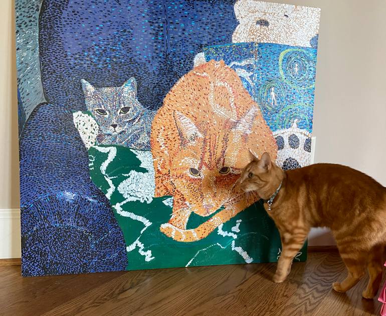 Original Folk Cats Painting by Jositn Hill