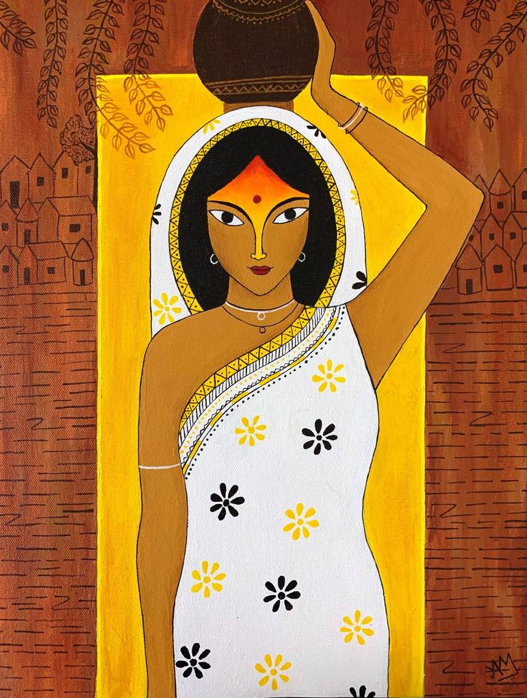 The Indian Village Belle Painting by Arpa Mukhopadhyay Saatchi Art