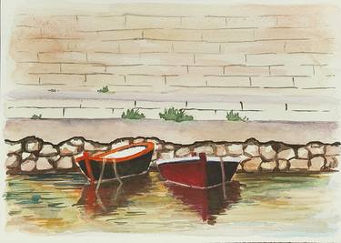 Original Fine Art Boat Paintings by Anita Rajwade