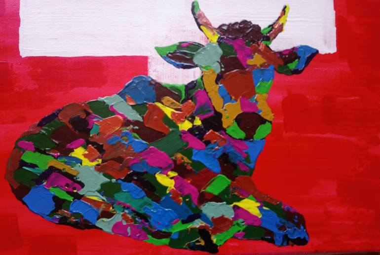 Original Modern Cows Painting by Gloria Moore