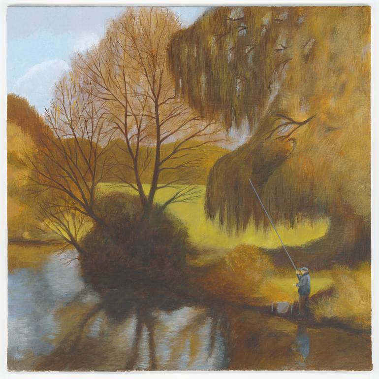 Angler on the Avon, Salisbury (Original Painting, 10 x 10") Original Painting by Kieran Naish