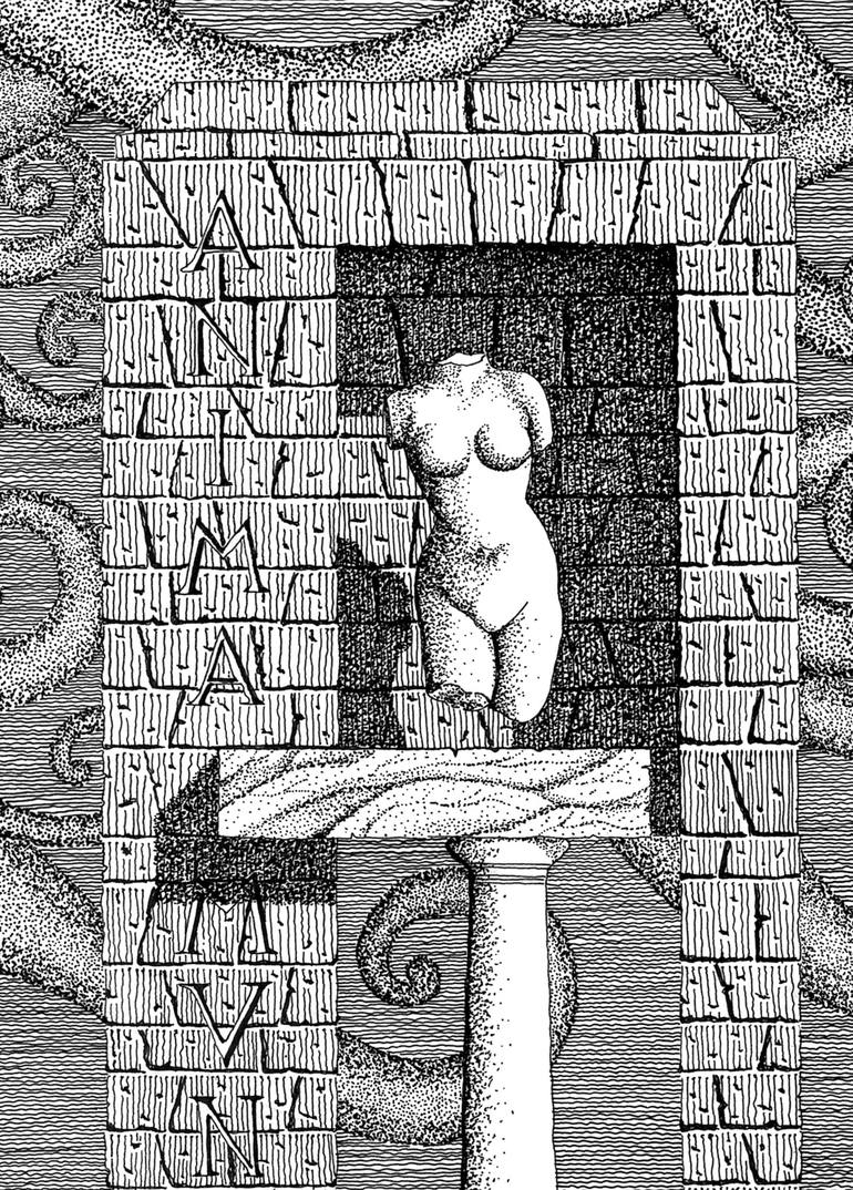 Original Symbolism Erotic Drawing by Angelo Gueli