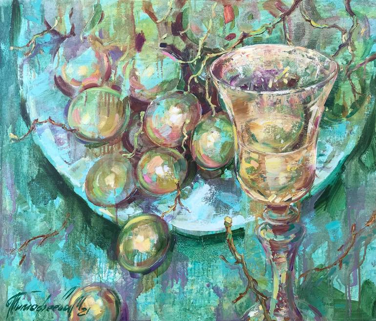 White and grapes Painting by Maria Timofeeff | Saatchi Art