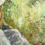 I wrote this sketch in the summer, when nature itself is filled with light and joy. The model does not pose, she is immersed in sunlight. The sketch has many shades of green and is full of sun.
