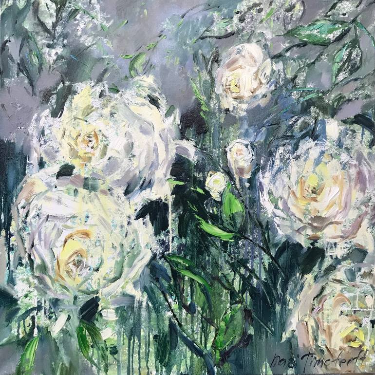 White roses I Painting by Maria Timofeeff | Saatchi Art