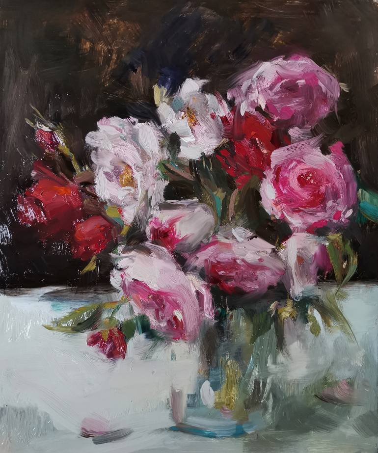 Roses Painting by Sylvie Vanlerberghe | Saatchi Art