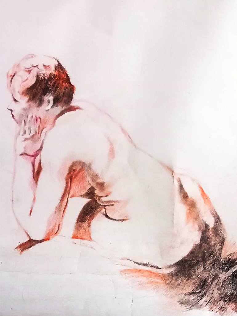 Original Expressionism Nude Drawing by Supratim Ghosh