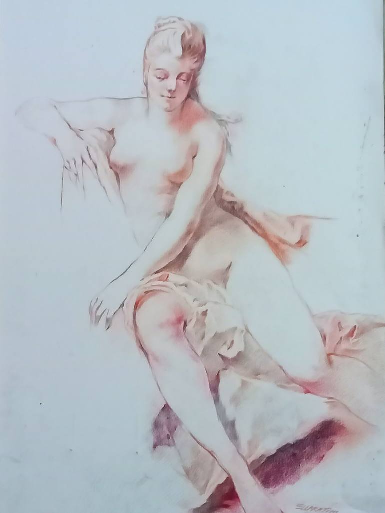 Original Fine Art Nude Drawing by Supratim Ghosh