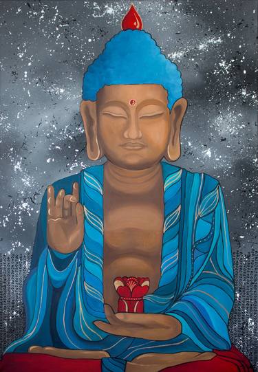 Buddha meditation in a blue robe thumb