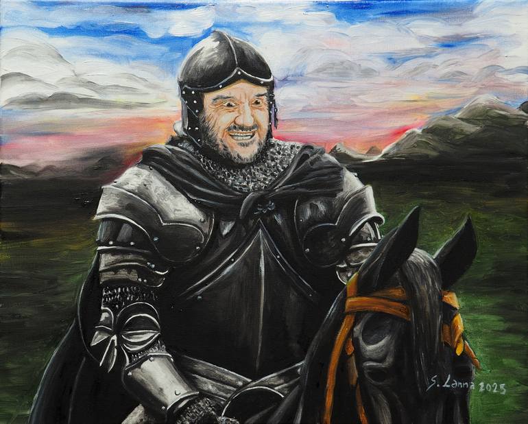 Original Famous Painting by Sergio Lanna  Portraiture Art on Canvas  Er Cavaliere Nero