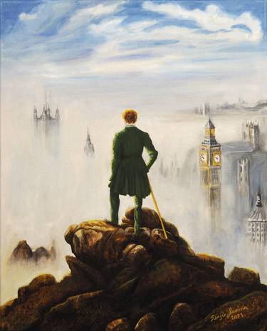 Wanderer in the London sea of fog thumb