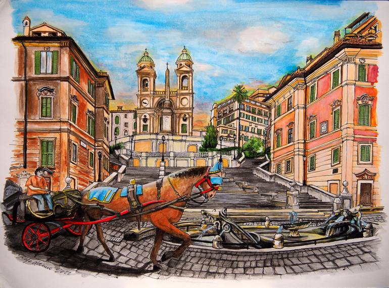 Piazza di Spagna Painting by Sergio Lanna | Saatchi Art