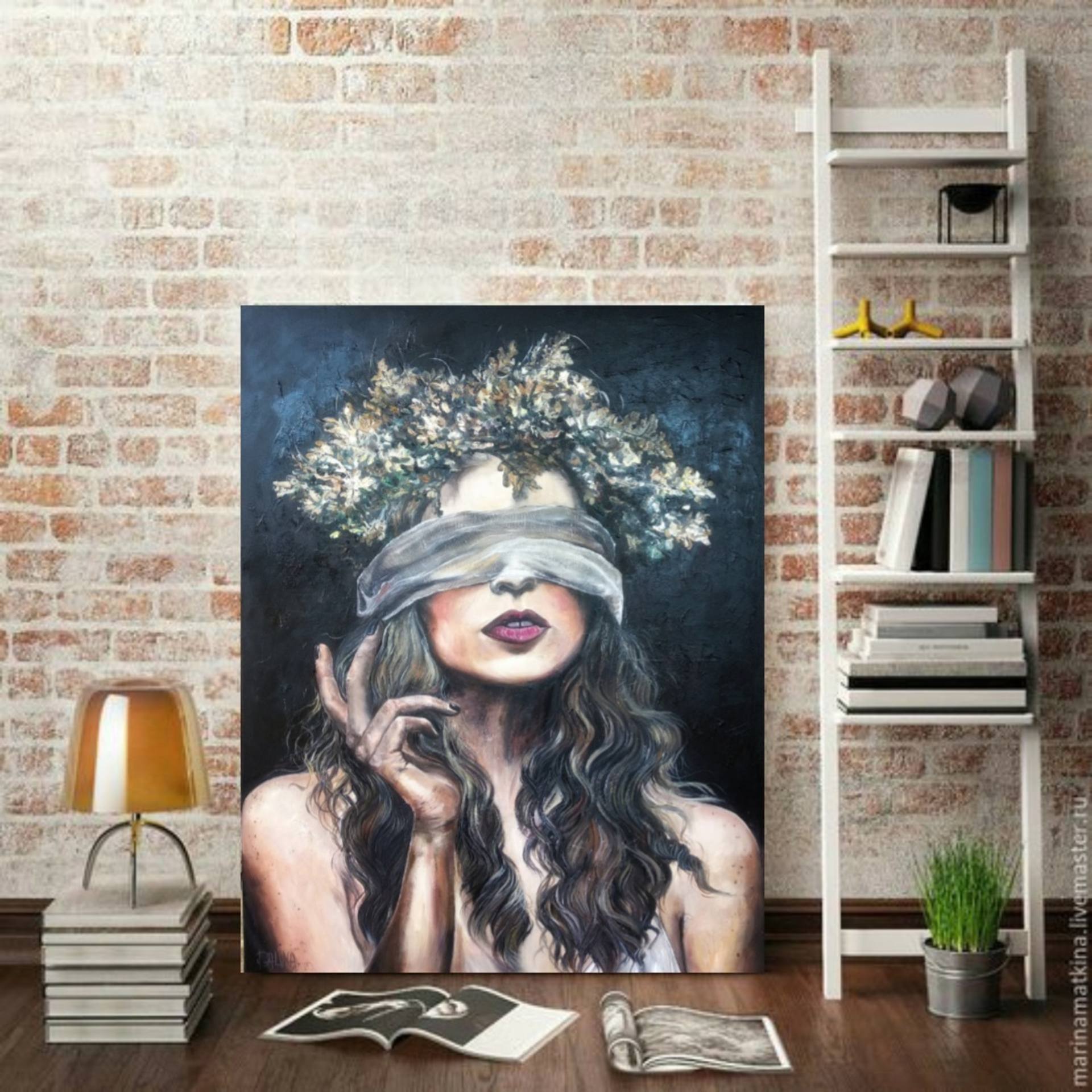 The silence of your eyes Modern Oil Painting with Beautiful Woman  Blindfolded Female Portrait Oil Art For Living Room Modern Style Painting  by Rada Gor