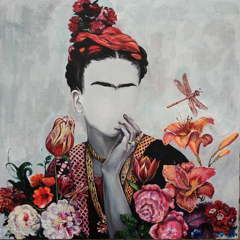 Frida Kahlo big portrait Frida Kahlo portrait with dragonflies