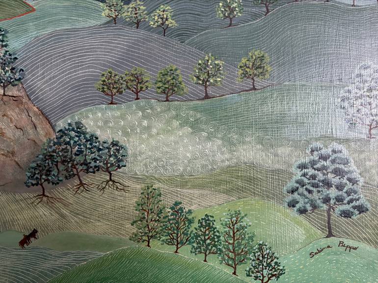 Original Folk Landscape Painting by Sabina Puppo
