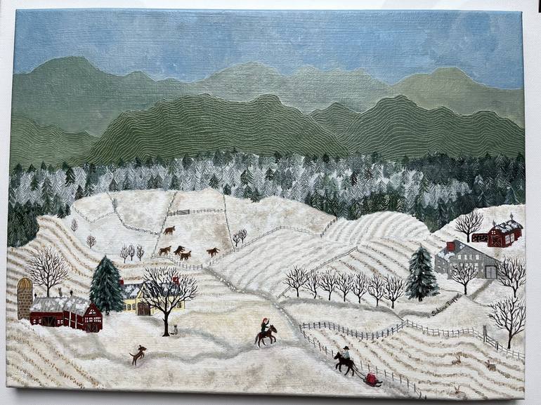 Original Primitive Landscape Painting by Sabina Puppo