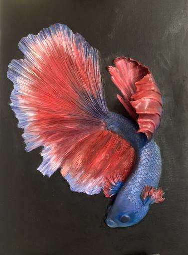 3D Polymer Clay Betta Fish Sculpture on Canvas thumb