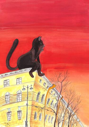 Black Cat On a Roof thumb